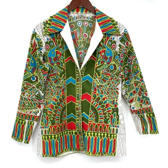 Vintage Tops - Vintage 70s Psychedelic Top Women’s Medium Ethnic Disco Hippie Bird Trippy Crane